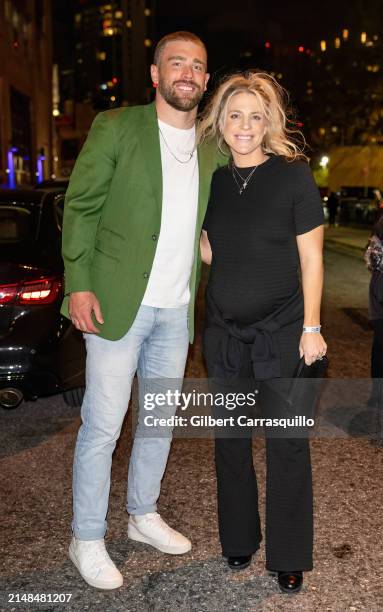 Football tight end Zach Ertz and former soccer player Julie Ertz are seen leaving the Ertz Family Foundation benefit concert on April 12, 2024 in...