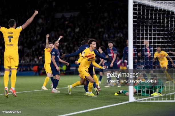 João Félix of Barcelona celebrates the winning goal from Andreas Christensen of Barcelona during the Paris Saint-Germain V Barcelona, UEFA Champions...