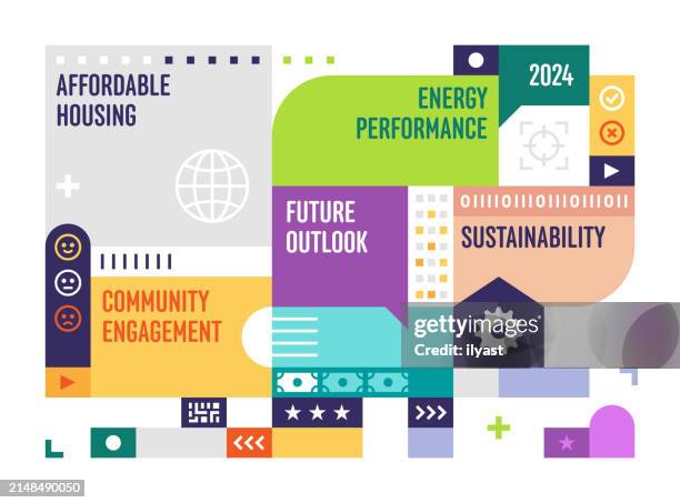 illustrations, cliparts, dessins animés et icônes de conception de la disposition de la grille pour le logement abordable - timeline