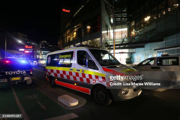 Ambulance moves along Oxford Street outside Westfield Bondi Junction on April 13, 2024 in Bondi Junction, Australia. Six victims, plus the offender,...
