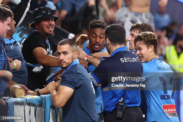 Fabio Gomes of Sydney FC celebrates scoring a goal during the A-League Men round 24 match between Sydney FC and Western Sydney Wanderers at Allianz...