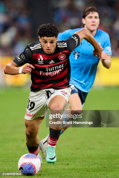 Marcus Younis of the Wanderers controls the ball during the A-League Men round 24 match between Sydney FC and Western Sydney Wanderers at Allianz...