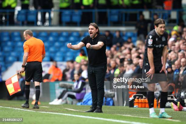 Daniel Farke, Manager of Leeds United, reacts during the Sky Bet Championship match between Leeds United and Blackburn Rovers at Elland Road on April...