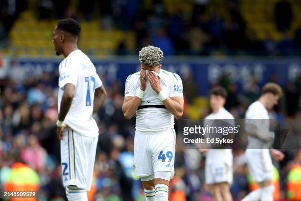 Mateo Joseph of Leeds United looks dejected after the team's defeat in the Sky Bet Championship match between Leeds United and Blackburn Rovers at...