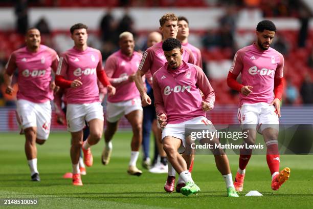 Morgan Gibbs-White of Nottingham Forest warms up prior to the Premier League match between Nottingham Forest and Wolverhampton Wanderers at City...