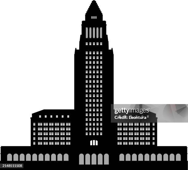 los angeles city hall silhouette - los angeles city hall stock illustrations