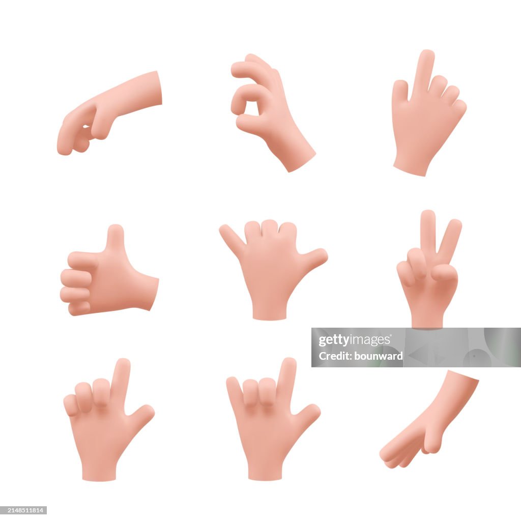 Hands Set Of Realistic 3d Design In Cartoon Style High-Res Vector ...