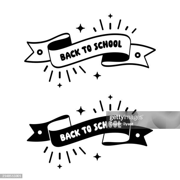 doodle ribbon design for back to school - paper-scroll-sketch stock illustrations