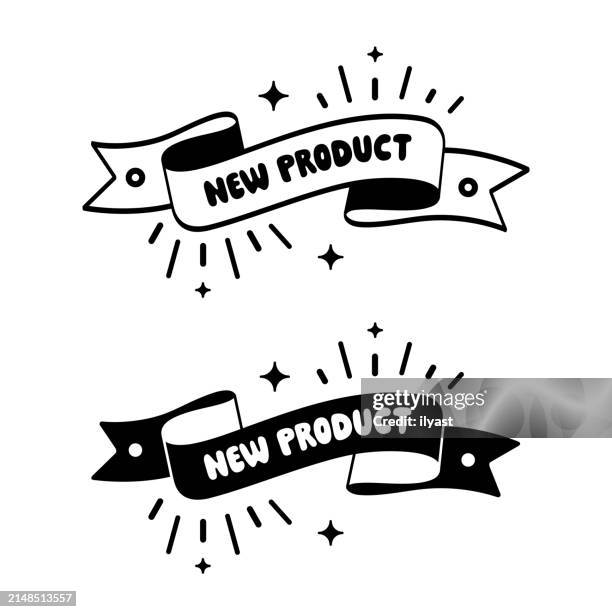 doodle ribbon design for new product - paper-scroll-sketch stock illustrations