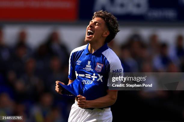 Jeremy Sarmiento of Ipswich Town reacts during the Sky Bet Championship match between Ipswich Town and Middlesbrough at Portman Road on April 13,...