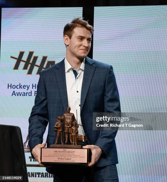 Dylan Lugris of the Penn State University Nittany Lions wins The Hockey Humanitarian Award presented by the Hockey Humanitarian Foundation during the...