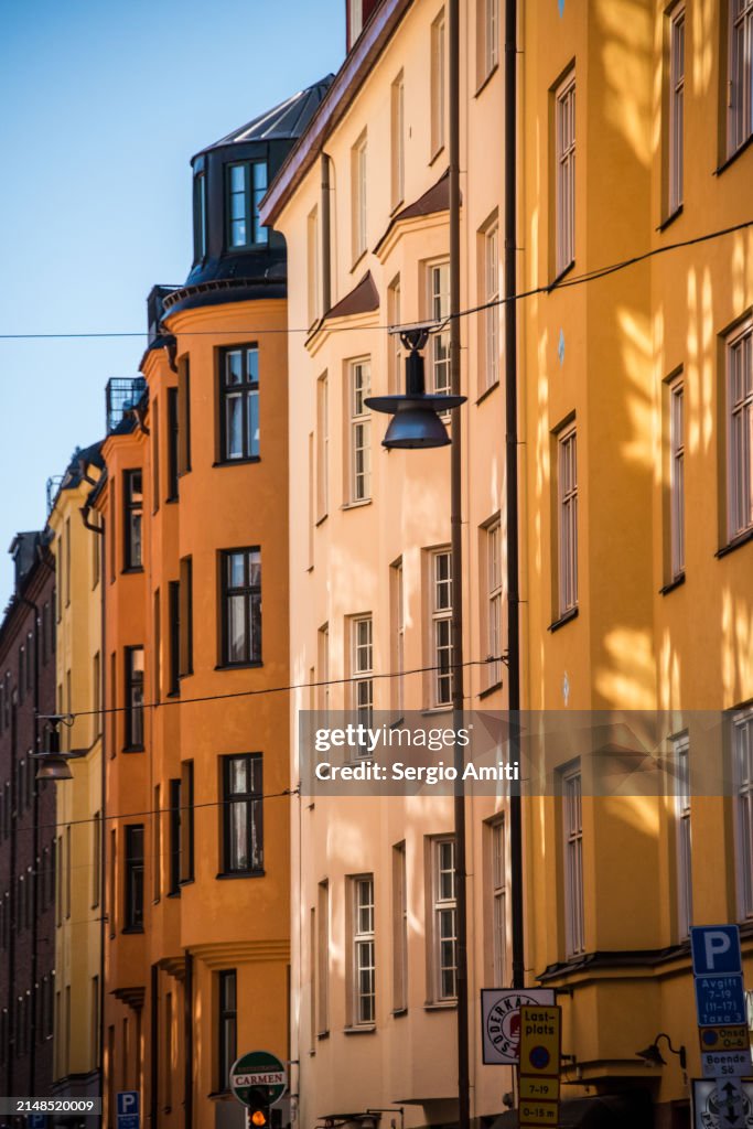 Row of colourful buildings in Södermalm