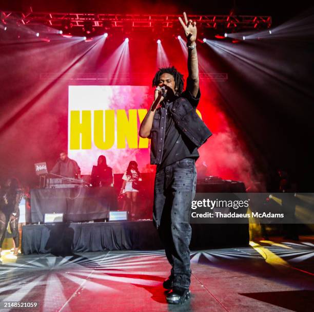 Rapper Hunxho performs during Spring Fling at Greensboro Coliseum Complex on April 12, 2024 in Greensboro, North Carolina.