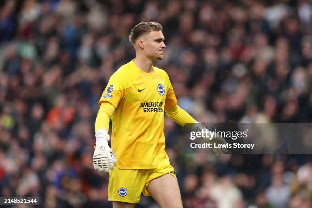 Bart Verbruggen of Brighton & Hove Albion reacts after failing to make a save against Josh Brownhill of Burnley during the Premier League match...