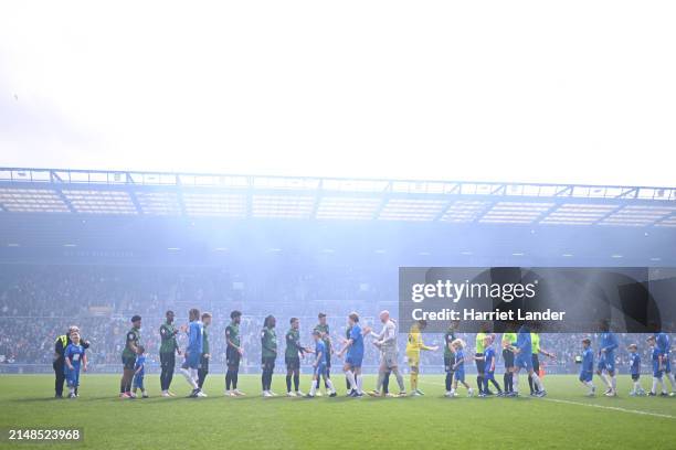 Birmingham City and Coventry City players shake hands prior to the Sky Bet Championship match between Birmingham City and Coventry City at St Andrews...