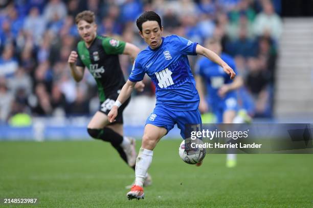 Koji Miyoshi of Birmingham City in action during the Sky Bet Championship match between Birmingham City and Coventry City at St Andrews on April 13,...