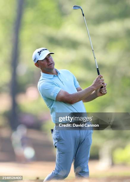 Lucas Glover of The United States plays his second shot on the 17th hole during the second round of the 2024 Masters Tournament at Augusta National...