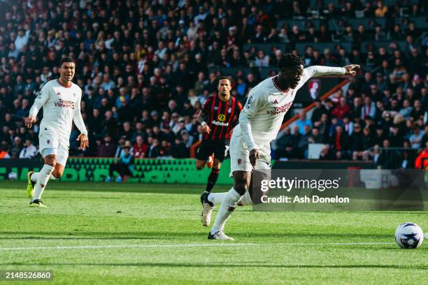 Kobbie Mainoo of Manchester United in action during the Premier League match between AFC Bournemouth and Manchester United at Vitality Stadium on...