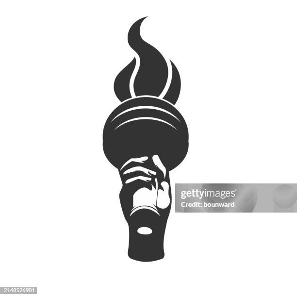 illustrations, cliparts, dessins animés et icônes de silhouette à la main avec torche enflammée. - flambeau