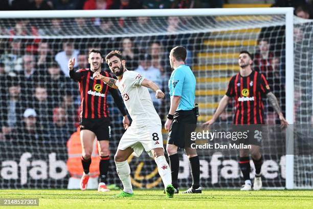 Bruno Fernandes of Manchester United celebrates scoring his team's first goal during the Premier League match between AFC Bournemouth and Manchester...
