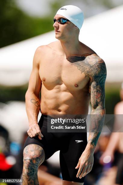 Caeleb Dressel competes in the Men's 50m Freestyle prelims on Day 4 of the TYR Pro Swim Series San Antonio at Northside Swim Center on April 13, 2024...