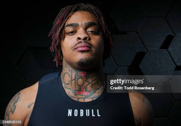 Defensive Tackle Byron Murphy II of the Texas Longhorns poses for portraits at the Indiana Convention Center on March 1, 2024 in Indianapolis,...