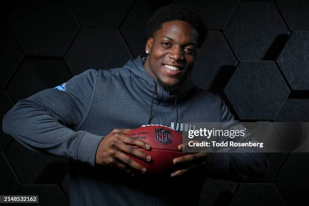 Defensive end Adisa Isaac of the Penn State Nitney Lions poses for portraits at the Indiana Convention Center on March 1, 2024 in Indianapolis,...