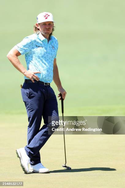 Cameron Smith of Australia looks on from the second green during the third round of the 2024 Masters Tournament at Augusta National Golf Club on...