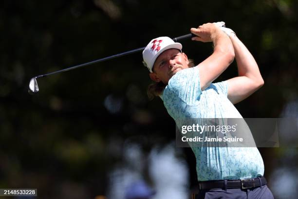 Cameron Smith of Australia plays his shot from the fourth tee during the third round of the 2024 Masters Tournament at Augusta National Golf Club on...