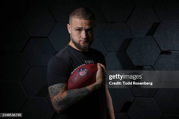 Tight end Cade Stover of the Ohio State Buckeyes poses for portraits at the Indiana Convention Center on March 2, 2024 in Indianapolis, Indiana.