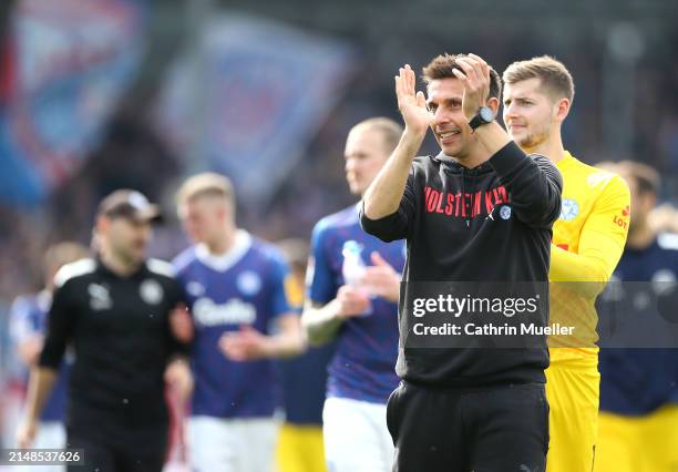 Marcel Rapp, Head Coach of Holstein Kiel reacts following the team's victory of the Second Bundesliga match between Holstein Kiel and VfL Osnabrück...