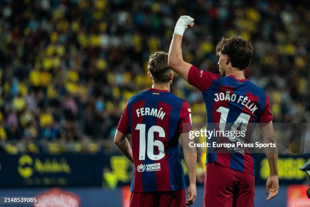 Joao Felix of FC Barcelona celebrates a goal during the Spanish league, La Liga EA Sports, football match played between Cadiz CF and FC Barcelona at...