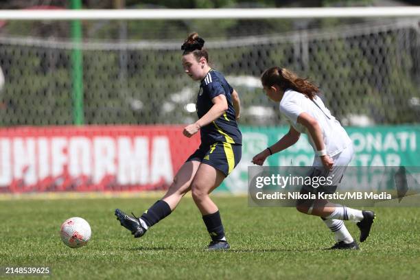 Madison Finnie of Scotland in action during the UEFA Women's U19 European Championship Qualifier match between Scotland and Cyprus at House of...