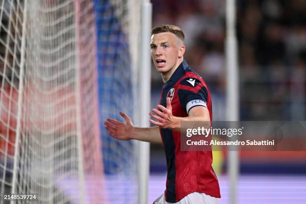 Lewis Ferguson of Bologna FC reacts during the Serie A TIM match between Bologna FC and AC Monza at Stadio Renato Dall'Ara on April 13, 2024 in...