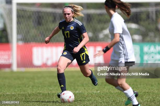 Niamh Noble of Scotland in action during the UEFA Women's U19 European Championship Qualifier match between Scotland and Cyprus at House of Football...