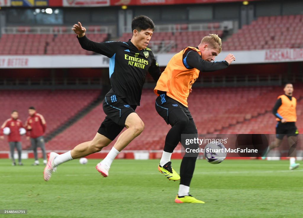 Arsenal Fc Training Routine Takehiro Tomiyaus and Emile Smith Rowe of Arsenal during a training ...