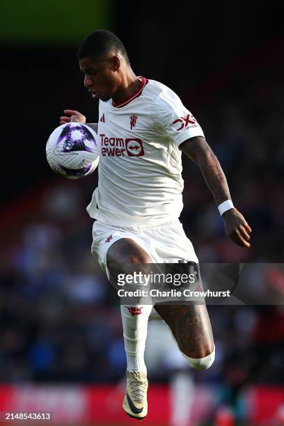 Marcus Rashford of Manchester United in action during the Premier League match between AFC Bournemouth and Manchester United at Vitality Stadium on...