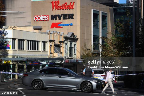 Police cordon off surrounding areas at Westfield Bondi Junction on April 14, 2024 in Bondi Junction, Australia. Six victims, plus the offender, who...