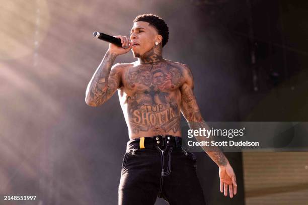 Rapper NLE Choppa performs onstage during day 3 of Rolling Loud at Hollywood Park Grounds on March 17, 2024 in Inglewood, California.