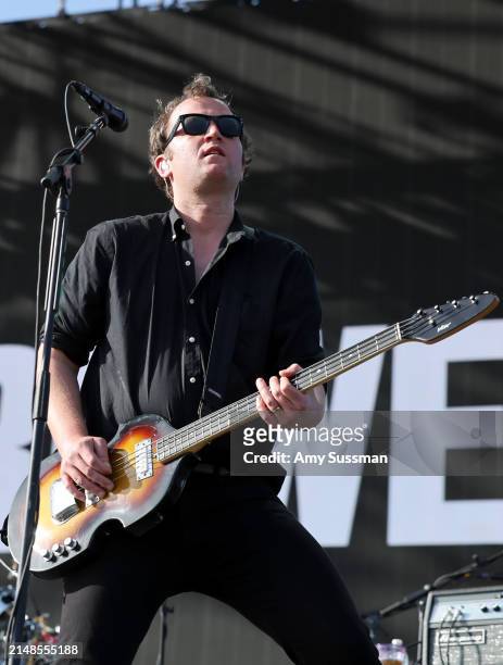 Chris Baio of Vampire Weekend performs at the Outdoor Theatre during the 2024 Coachella Valley Music and Arts Festival at Empire Polo Club on April...