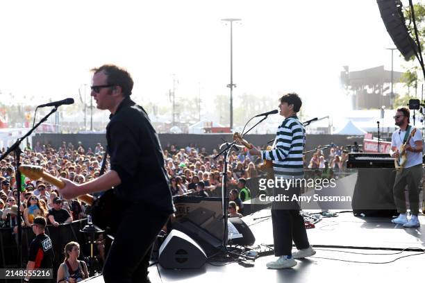 Chris Baio and Ezra Koenig of Vampire Weekend perform at the Outdoor Theatre during the 2024 Coachella Valley Music and Arts Festival at Empire Polo...