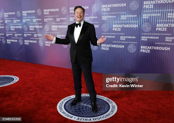 Elon Musk attends the 10th Annual Breakthrough Prize Ceremony at Academy Museum of Motion Pictures on April 13, 2024 in Los Angeles, California.