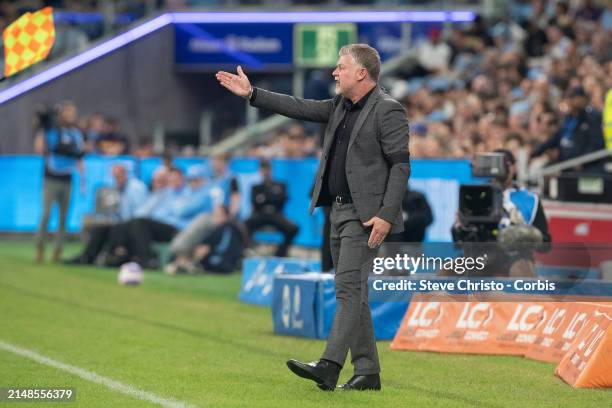 Ufuk Talay of Sydney FC instructs his players during the A-League Men round 24 match between Sydney FC and Western Sydney Wanderers at Allianz...