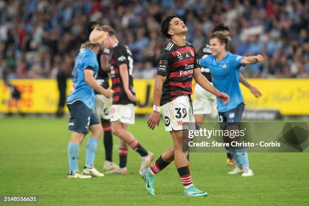 Marcus Younis reacts after the A-League Men round 24 match between Sydney FC and Western Sydney Wanderers at Allianz Stadium, on April 13 in Sydney,...