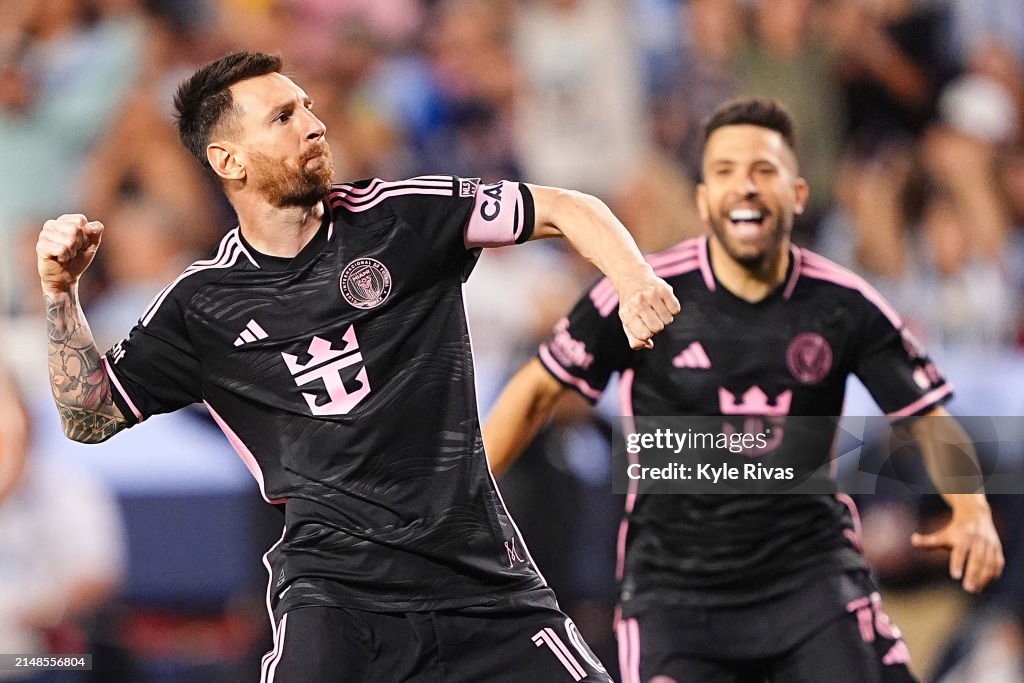 Inter Miami Rivals Lionel Messi of Inter Miami celebrates after scoring a goal during ...