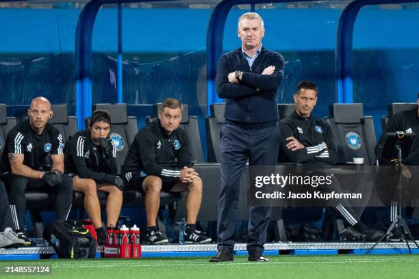 Charlotte FC head coach Dean Smith looks on in the second half during their game against the Toronto FC at Bank of America Stadium on April 13, 2024...