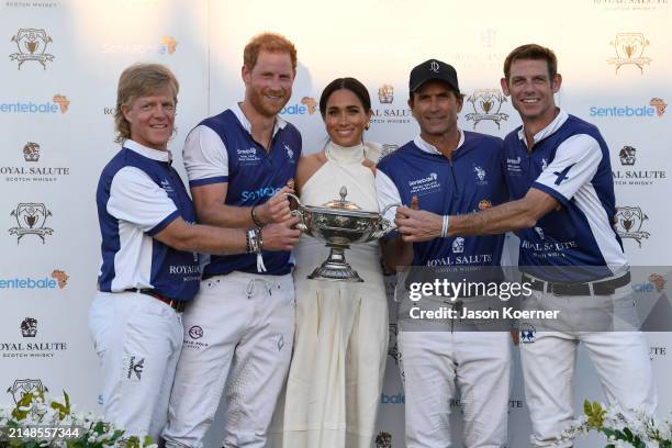 Dana Barnes, Prince Harry, Duke of Sussex, Meghan, Duchess of Sussex, Adolfo Cambiaso and Malcolm Borwick during the Royal Salute Polo Challenge...