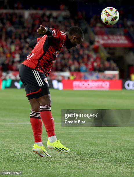 Elias Manoel of New York Red Bulls passes the ball during the second half against the Chicago Fire at Red Bull Arena on April 13, 2024 in Harrison,...