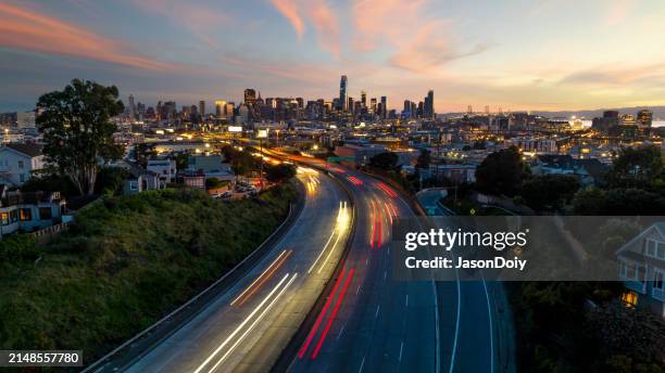 san francisco skyline - san-francisco-bay-area-aerial stock pictures, royalty-free photos & images