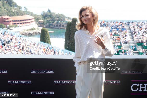 Zendaya Coleman during the 'Challengers' photocall during day 7 of the Rolex Monte-Carlo Masters at Monte-Carlo Country Club on April 13, 2024 in...